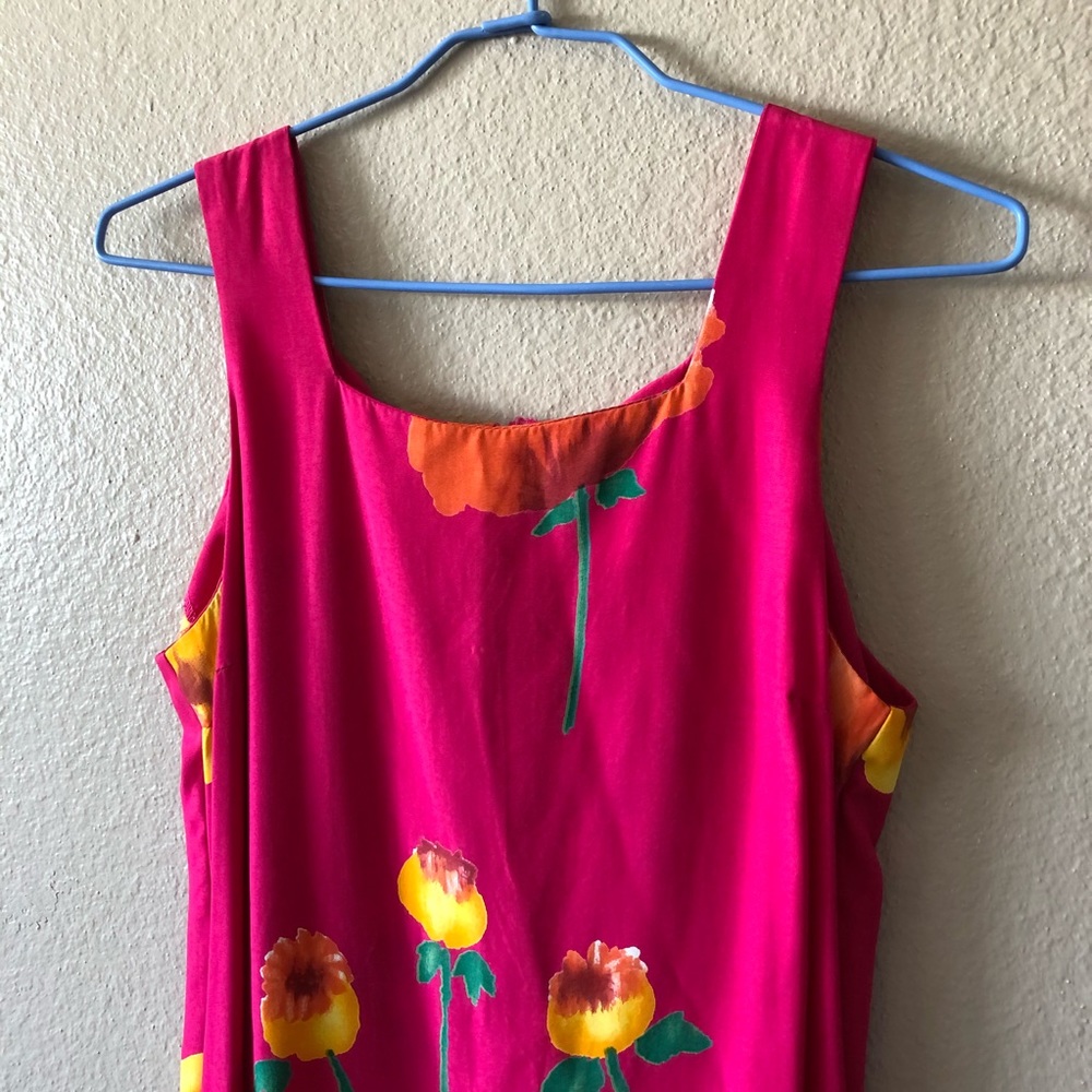 Vintage Magenta Fuchsia Pink Floral Square Neck Tank Dress - Picture 4 of 10